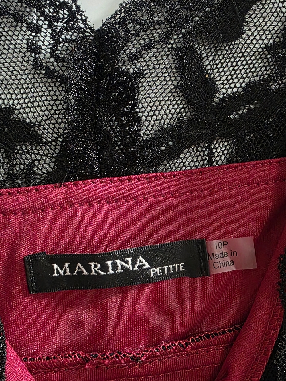 Marina Petite Black Lace and Deep Pink Slip Dress